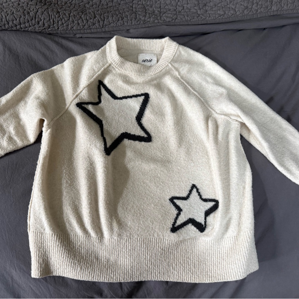 Aerie Cream Sweater with Black Star Accents